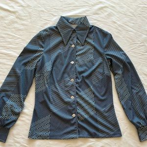 Vintage 1970's Polyester Bullet Collar Geometric Top